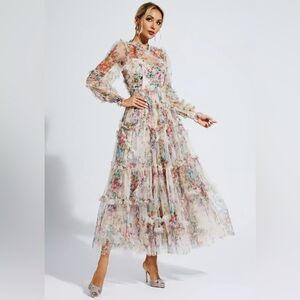 Floral Long Sleeve Ruffle Dress